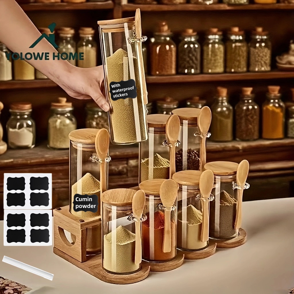 Spice Jar Labels - Set van 8 glazen voorraadpotten met